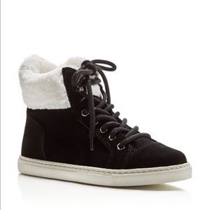 Splendid black suede sneakers w/ white faux fur 8